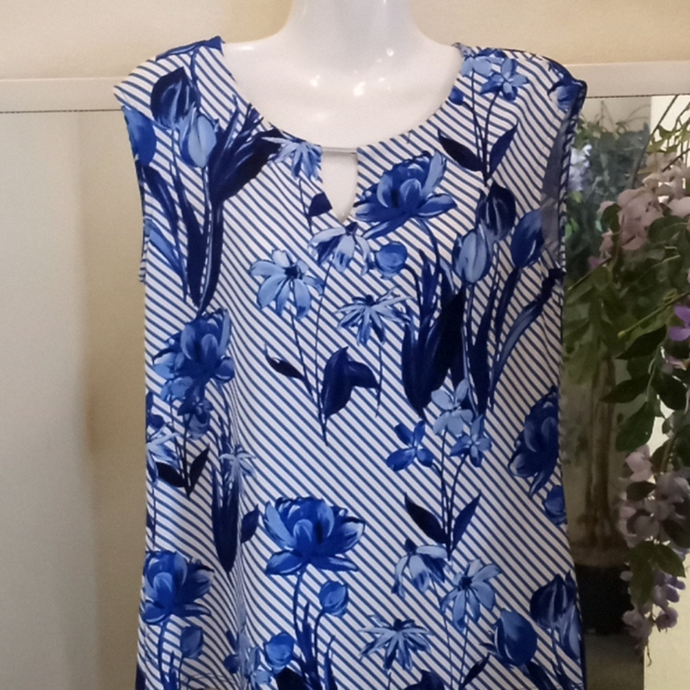 Calvin Klein Floral & Striped Sleeveless Blouse